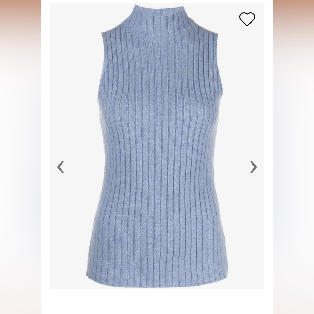 KHAITE Jolene Blueberry Blue Sleeveless Cashmere Turtleneck Sweater Size XL - Picture 3 of 16
